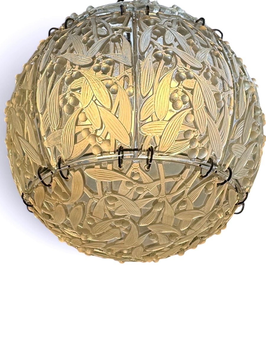 1922 René Lalique - Chadlier Light Fixture Boule Gui Mistletoe Glass-photo-7