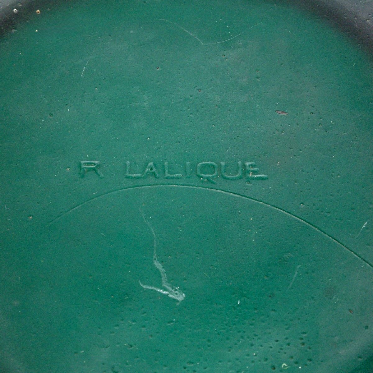 1923 René Lalique - Vase Epicéa Verre Vert Canard Patiné Blanc -photo-2