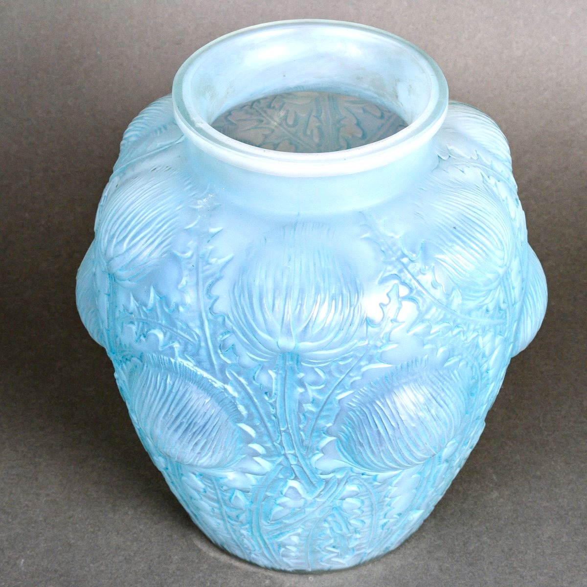 1926 René Lalique - Vase Domremy Opalescent Glass With Blue Patina-photo-4