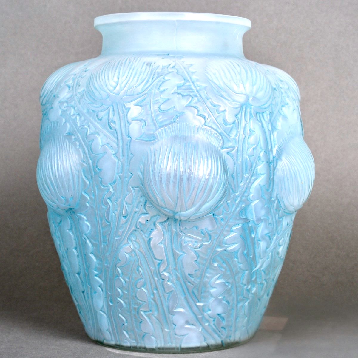 1926 René Lalique - Vase Domremy Opalescent Glass With Blue Patina