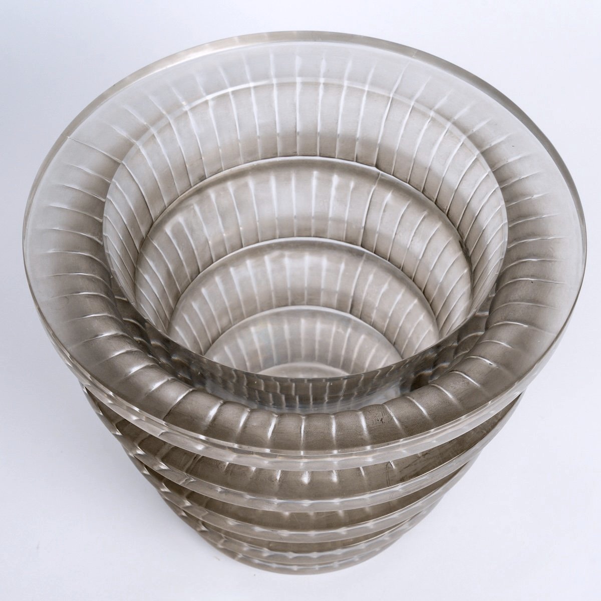 1950 Marc Lalique - Vase Chevreuse Crystal With Grey Patina-photo-3