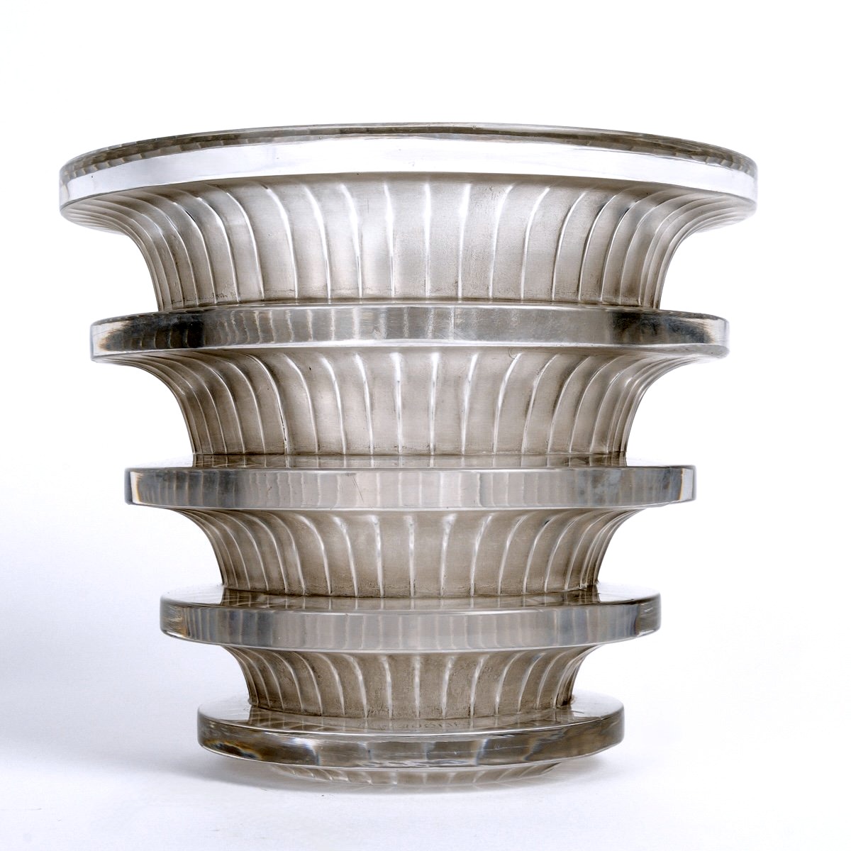1950 Marc Lalique - Vase Chevreuse Crystal With Grey Patina