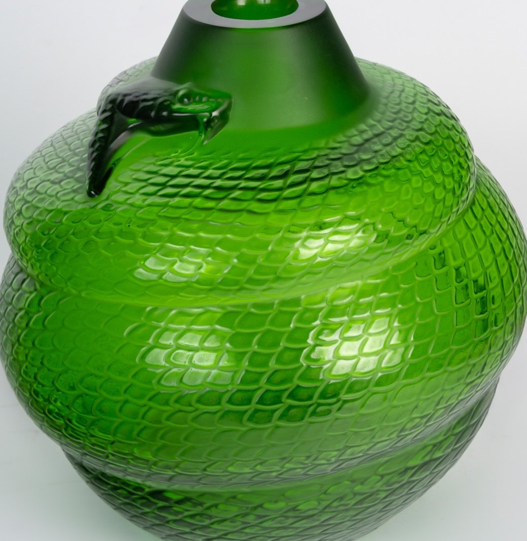 Lalique France - Vase Serpent Cristal Vert Amazon - Neuf en Coffret-photo-4