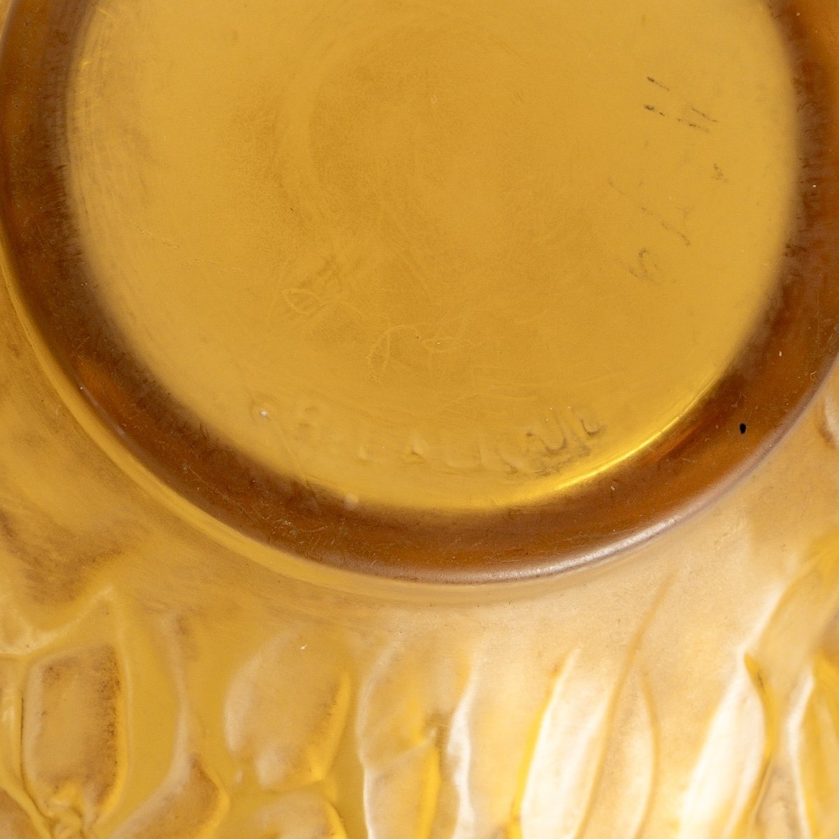 1920 René Lalique - Vase Gui Verre Butterscotch Patiné Sépia-photo-2