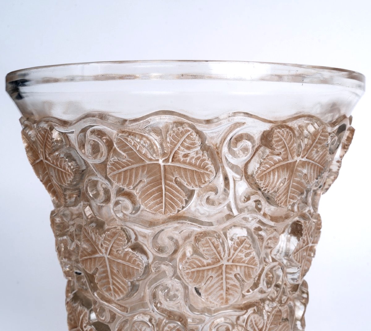 1938 René Lalique - Vase Seau à Champagne Reims Verre Blanc Patiné Sépia-photo-4