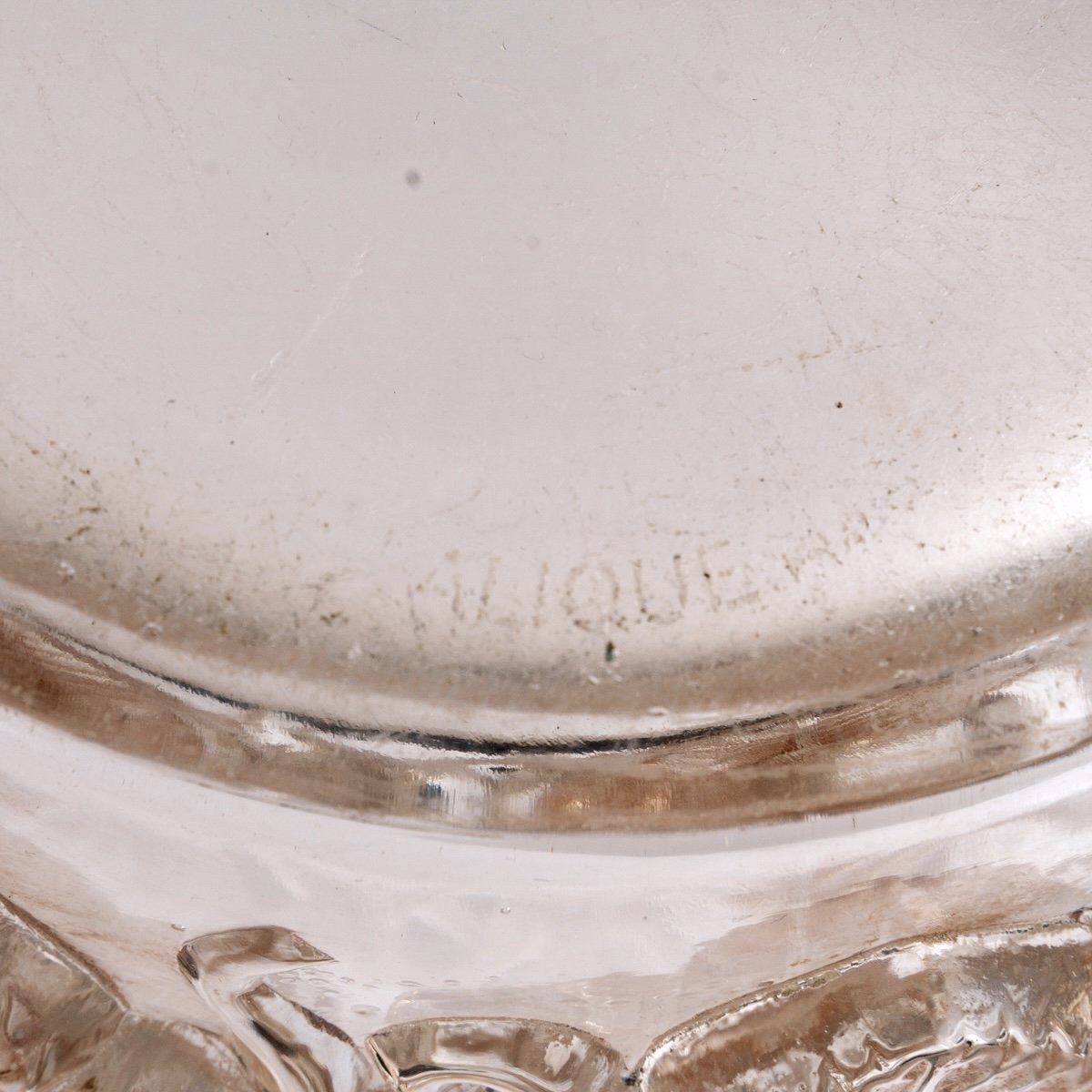 1938 René Lalique - Vase Seau à Champagne Reims Verre Blanc Patiné Sépia-photo-2