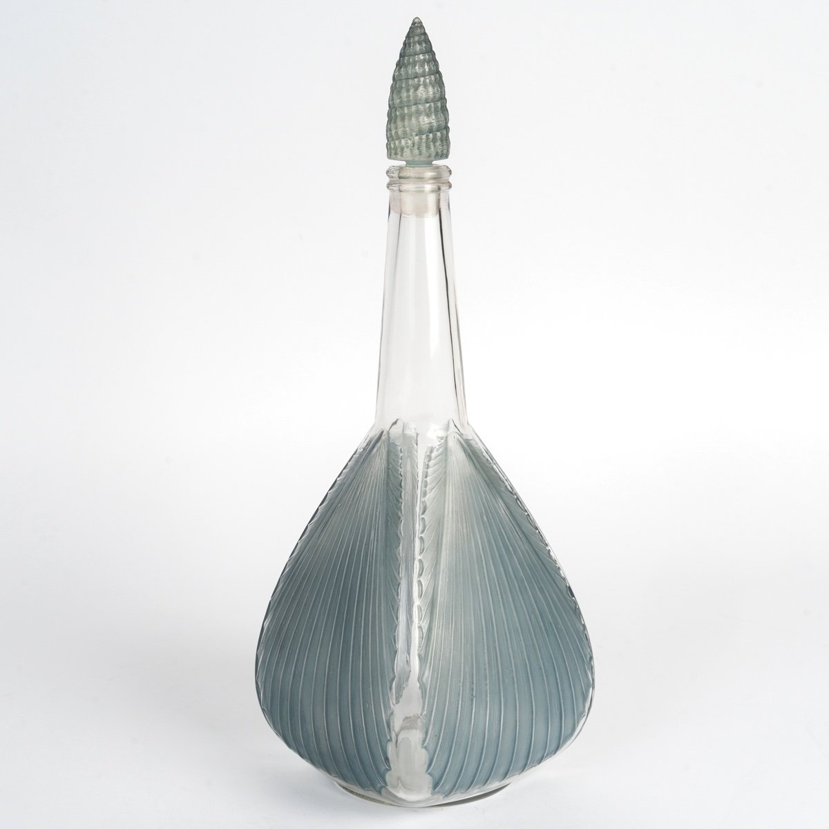 1920 René Lalique - Decanter Coquilles Shells Glass With Blue Patina-photo-2