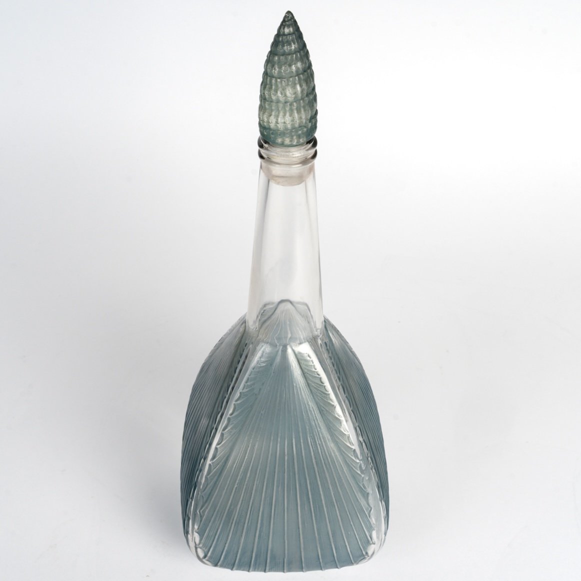 1920 René Lalique - Decanter Coquilles Shells Glass With Blue Patina-photo-3