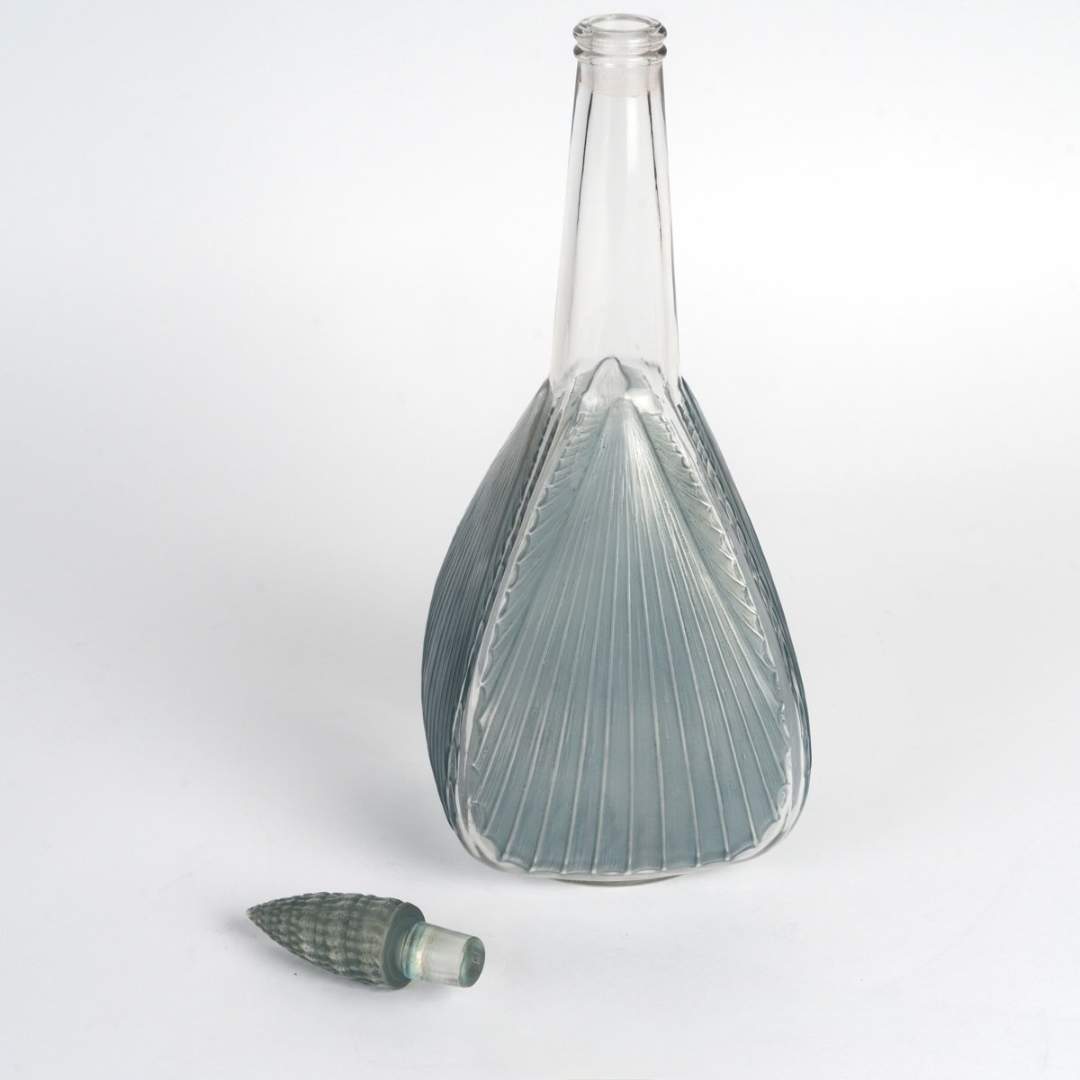 1920 René Lalique - Decanter Coquilles Shells Glass With Blue Patina-photo-4
