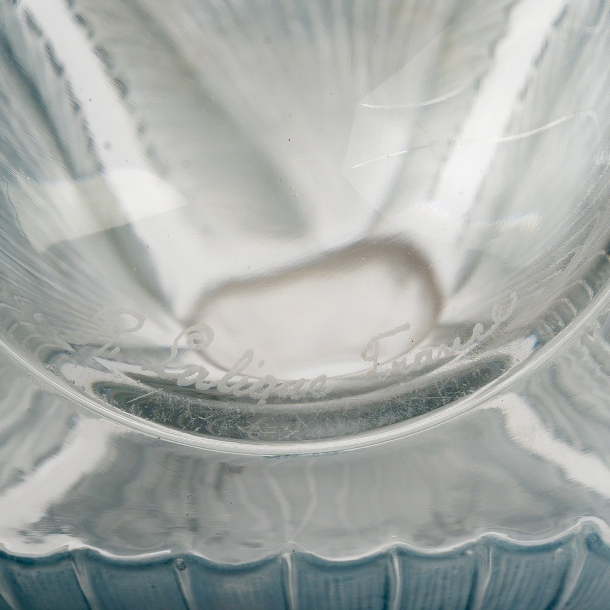 1920 René Lalique - Decanter Coquilles Shells Glass With Blue Patina-photo-3