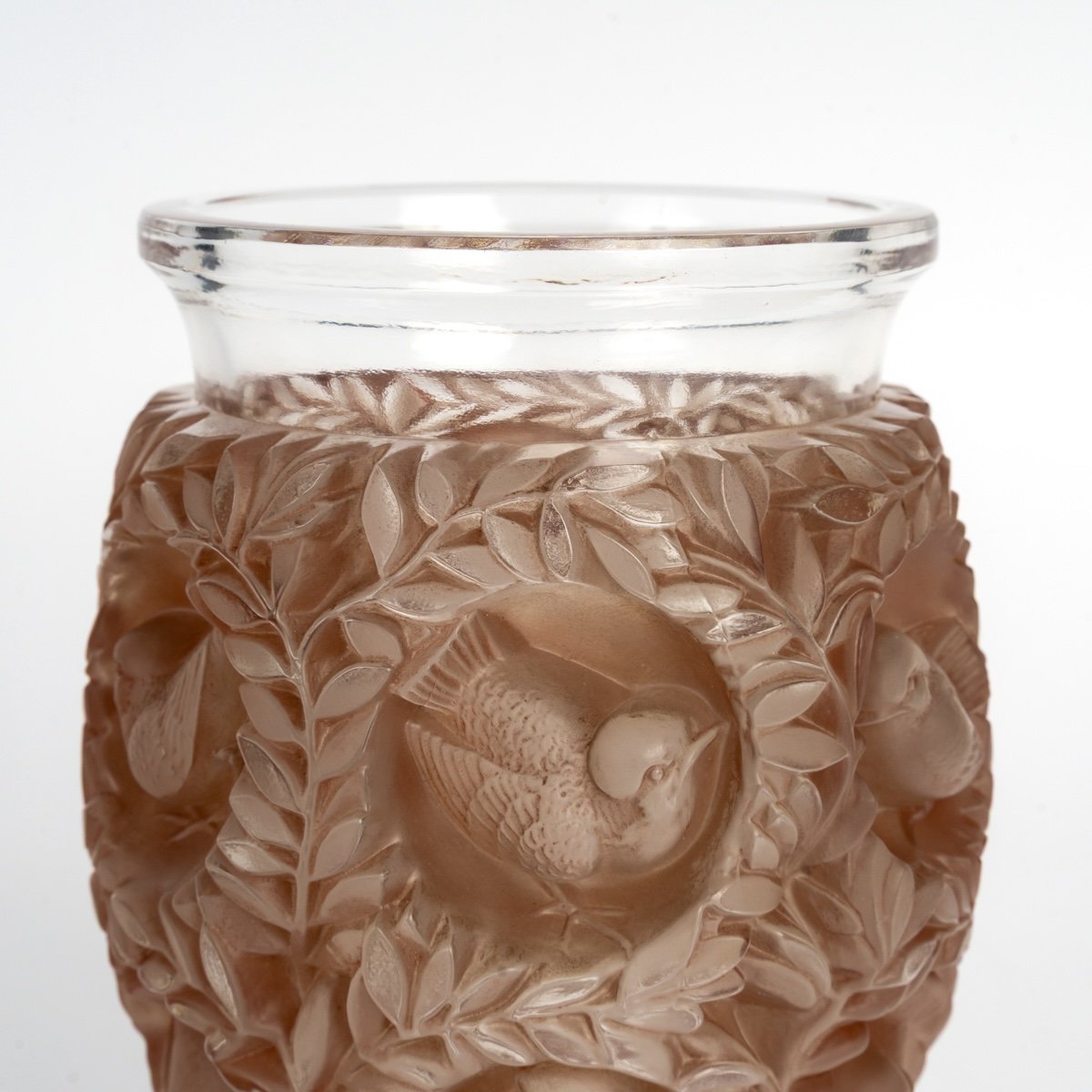 1939 René Lalique - Vase Bagatelle Verre Blanc Patiné Sépia-photo-1