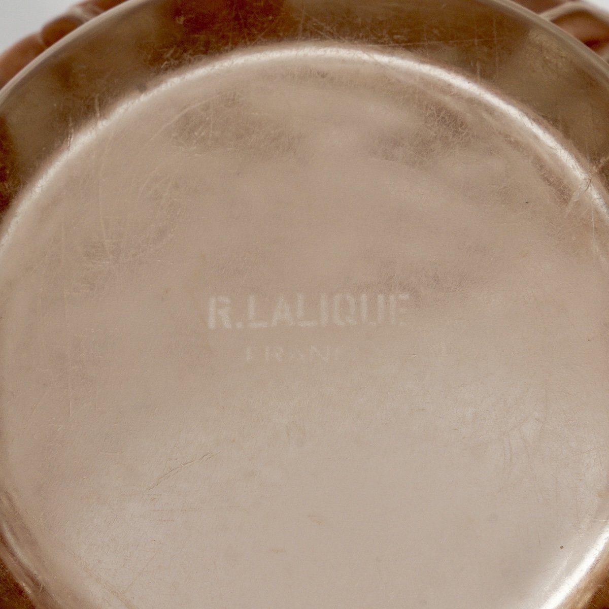 1939 René Lalique - Vase Bagatelle Verre Blanc Patiné Sépia-photo-2