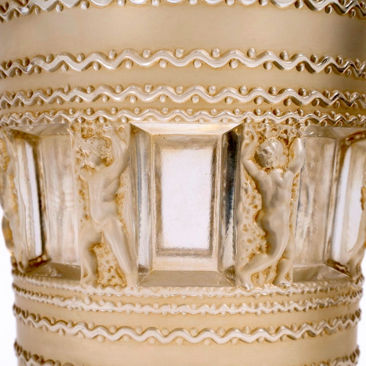1937 René Lalique - Vase Florence Cherubs Glass With Sepia Patina-photo-4