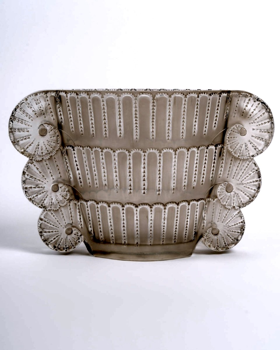 1937 René Lalique - Art Deco Jaffa Vase Glass With Grey Patina