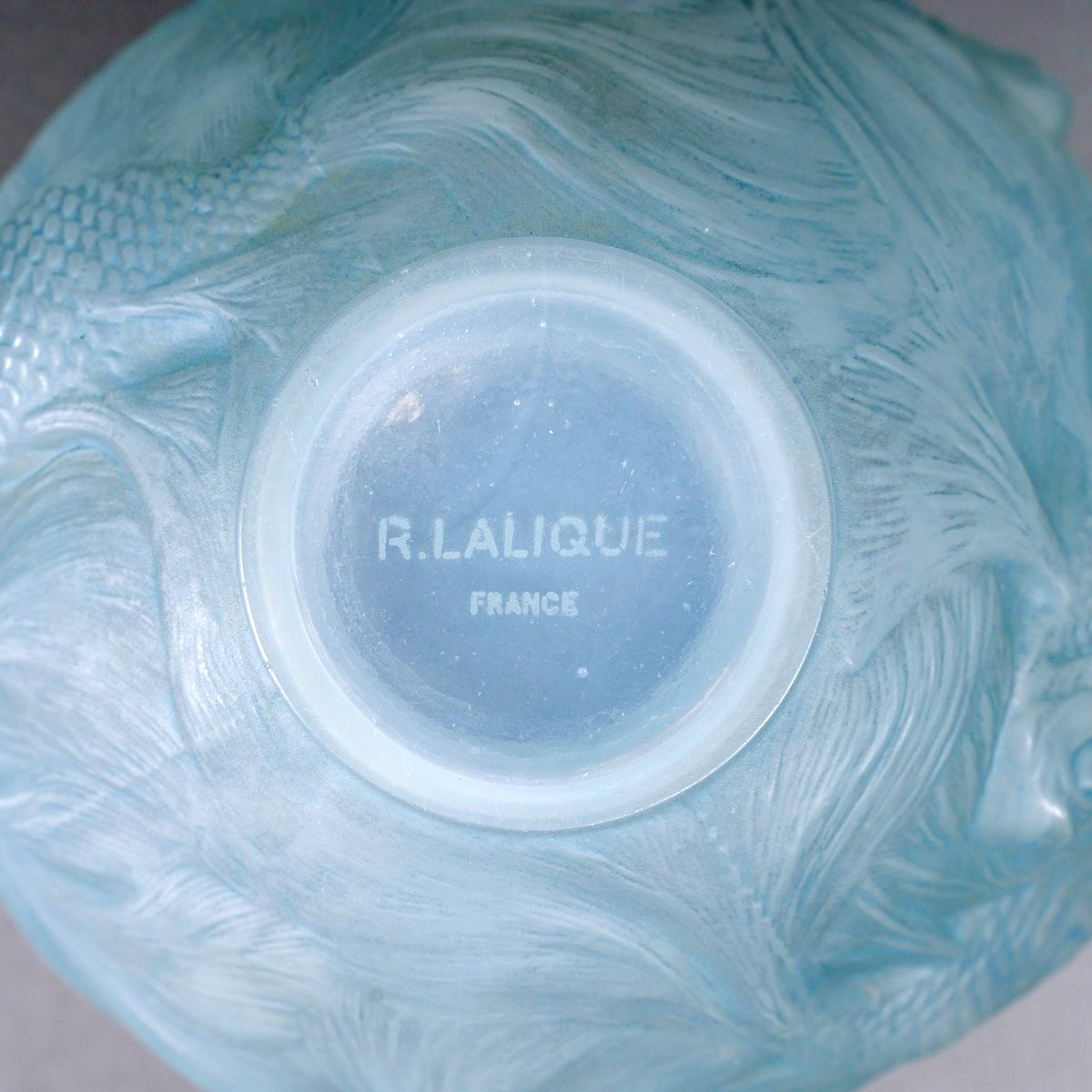 1924 René Lalique - Vase Formose Verre Opalescent Patiné Bleu-photo-1