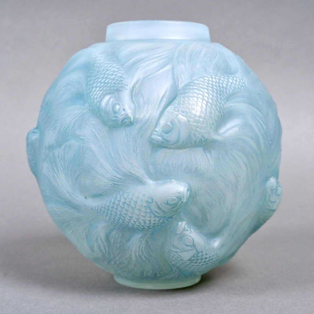1924 René Lalique - Vase Formose Verre Opalescent Patiné Bleu