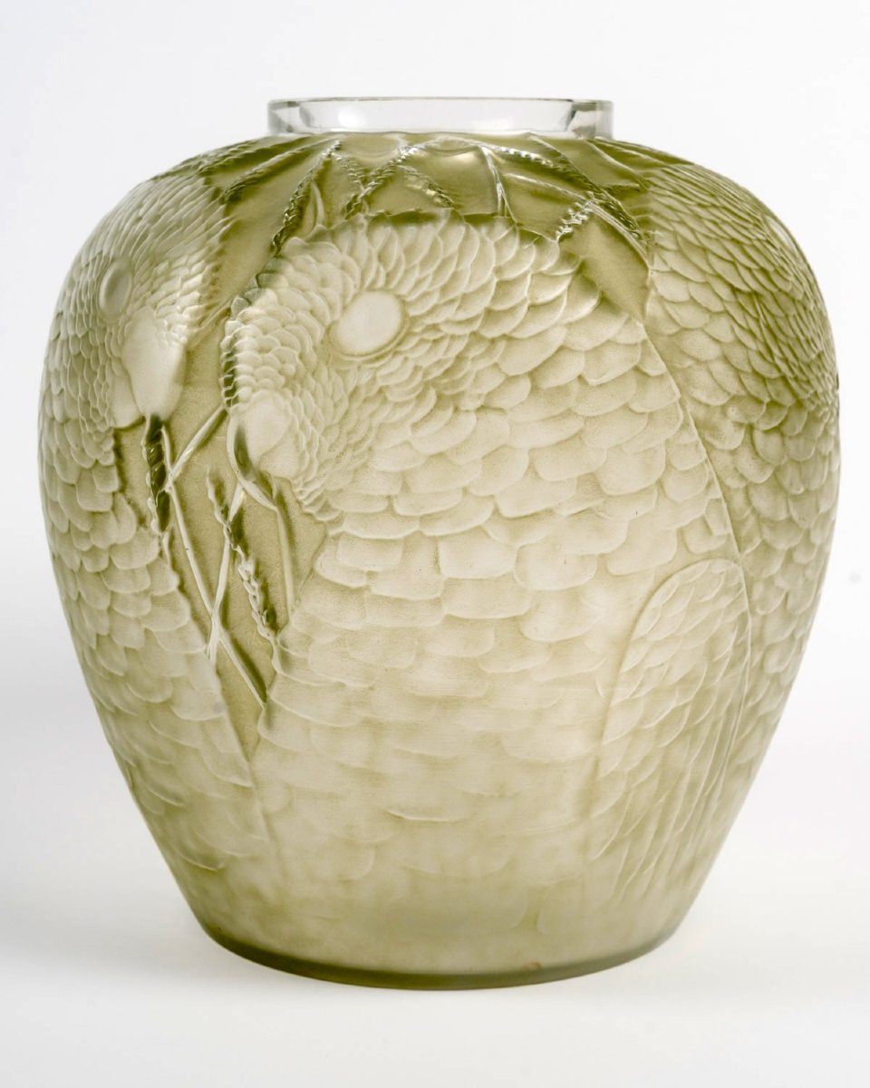 1927 René Lalique - Vase Alicante Glass With Green Patina-photo-2