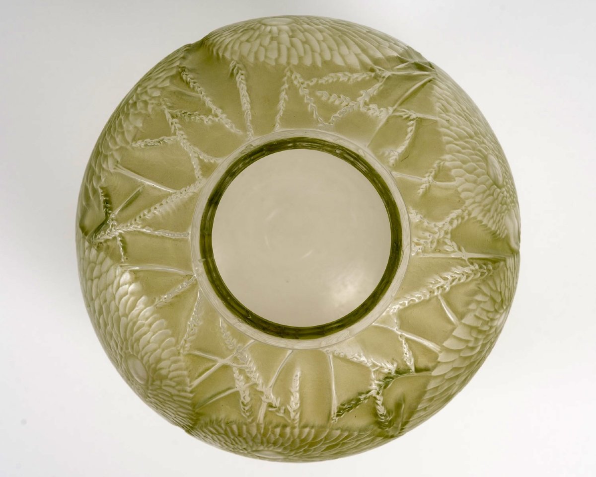 1927 René Lalique - Vase Alicante Glass With Green Patina-photo-4