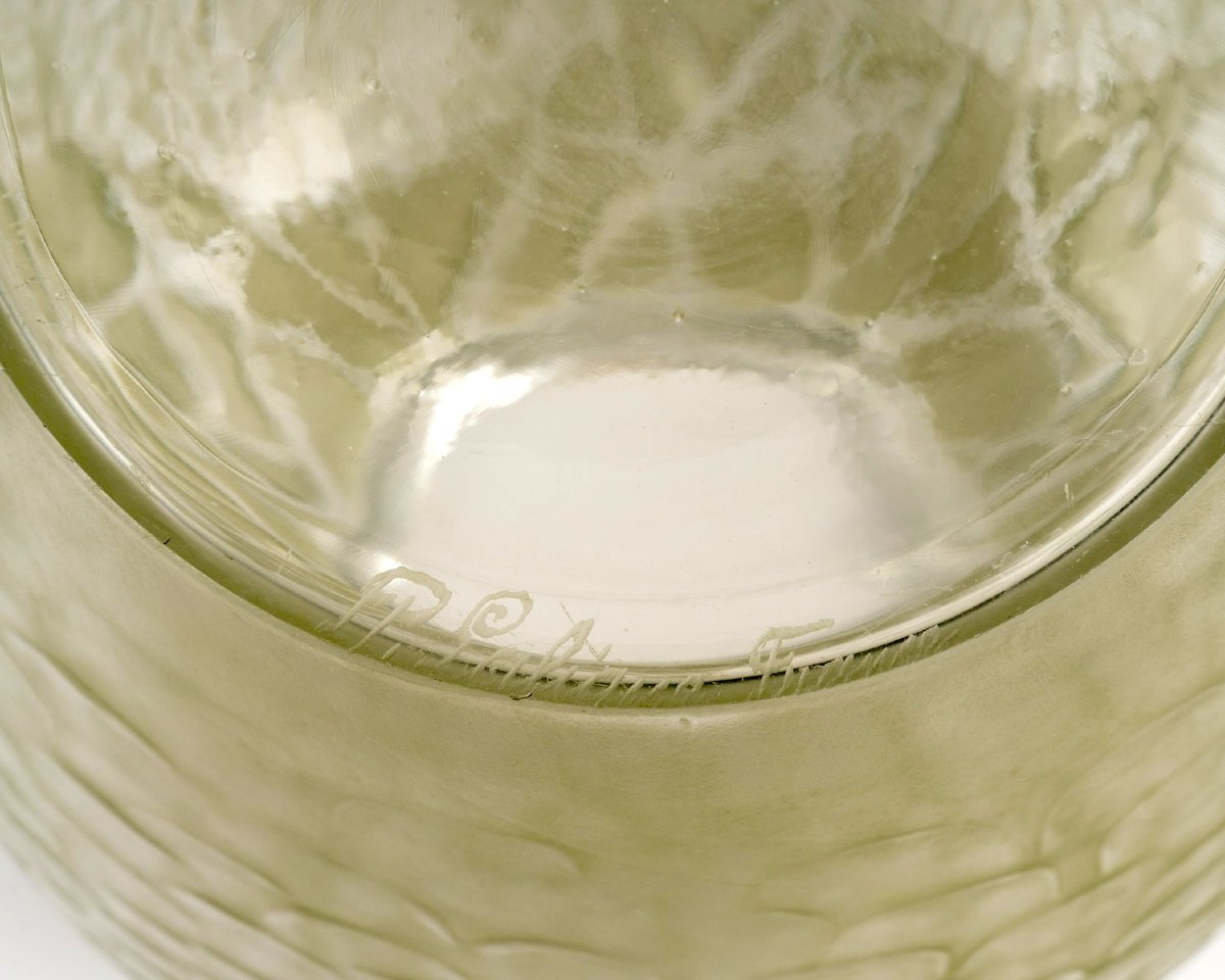 1927 René Lalique - Vase Alicante Glass With Green Patina-photo-2