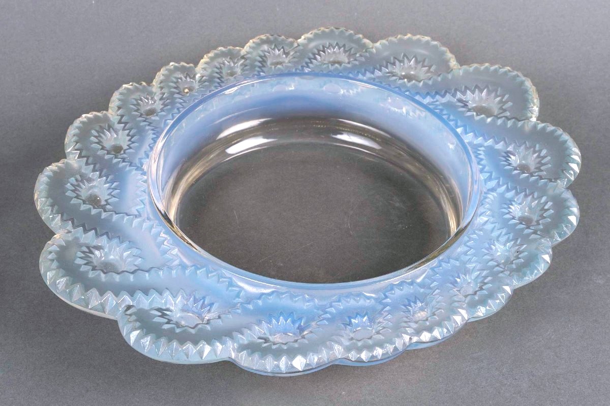 1944 René Lalique - Coupe Jardinière Auriac Verre Opalescent Patiné Bleu-photo-2