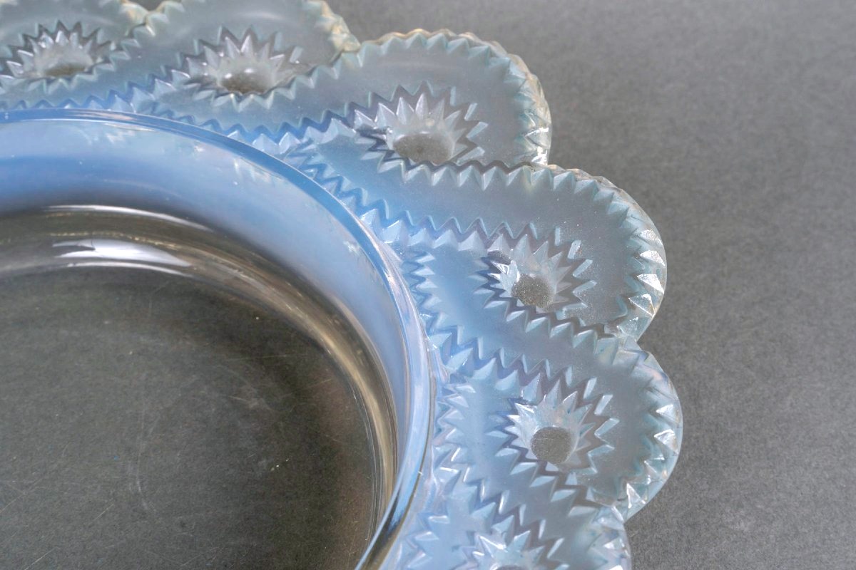 1944 René Lalique - Coupe Jardinière Auriac Verre Opalescent Patiné Bleu-photo-3