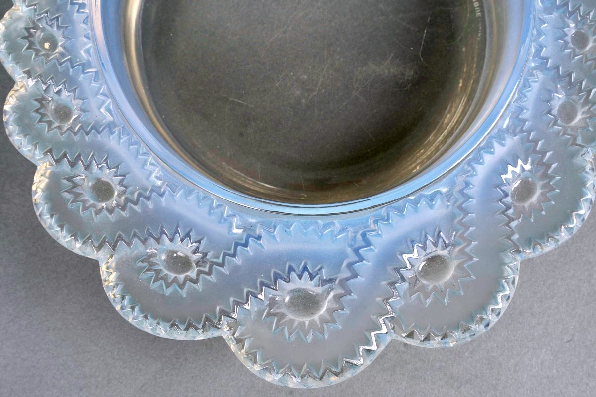 1944 René Lalique - Coupe Jardinière Auriac Verre Opalescent Patiné Bleu-photo-4