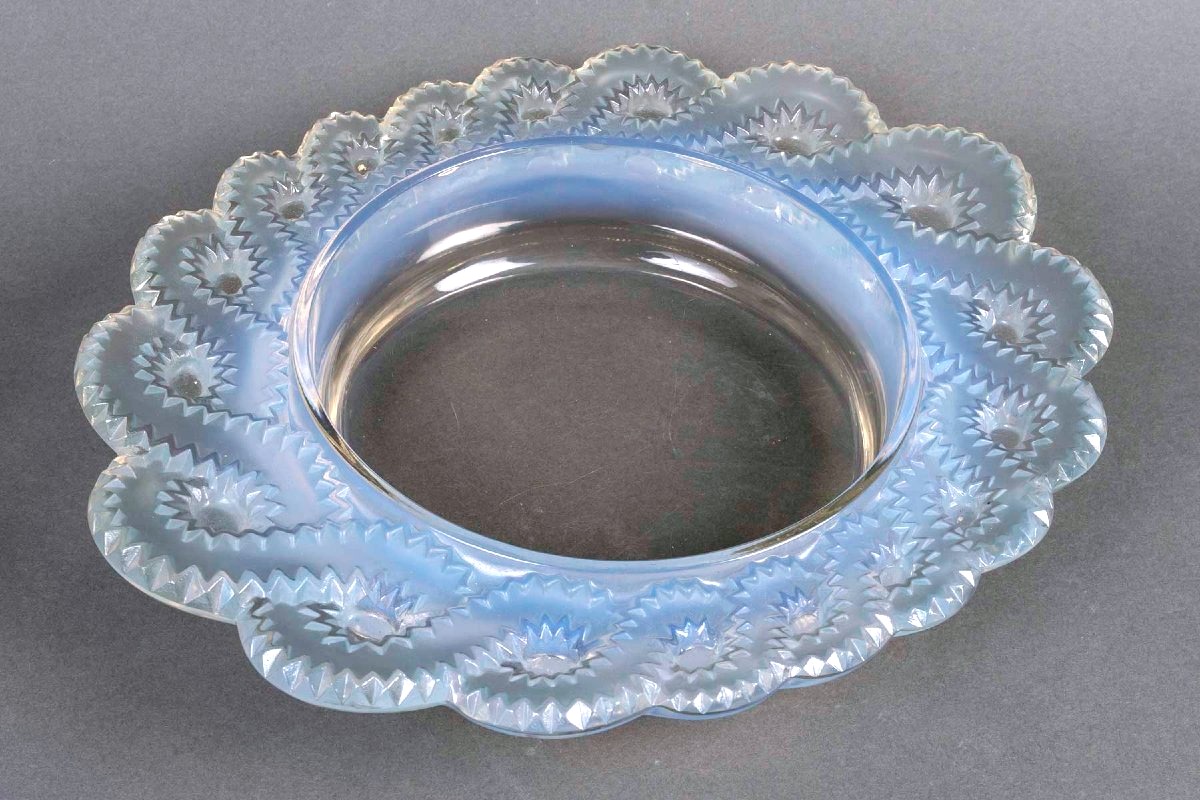 1944 René Lalique - Coupe Jardinière Auriac Verre Opalescent Patiné Bleu