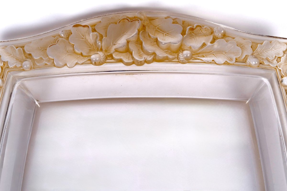 1943 René Lalique - Centre de Table Jardiniere Chêne Verre Blanc Patiné Sépia-photo-2