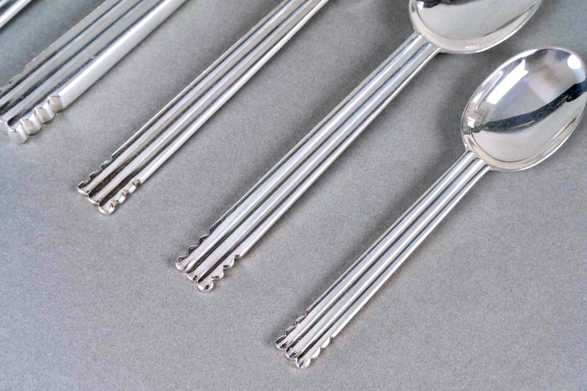 Jean Puiforcat - Art Deco Cutlery Flatware Nantes Plated 12 People 65 Pieces-photo-3