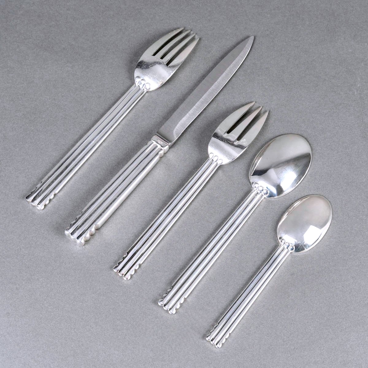 Jean Puiforcat - Art Deco Cutlery Flatware Nantes Plated 12 People 65 Pieces-photo-1