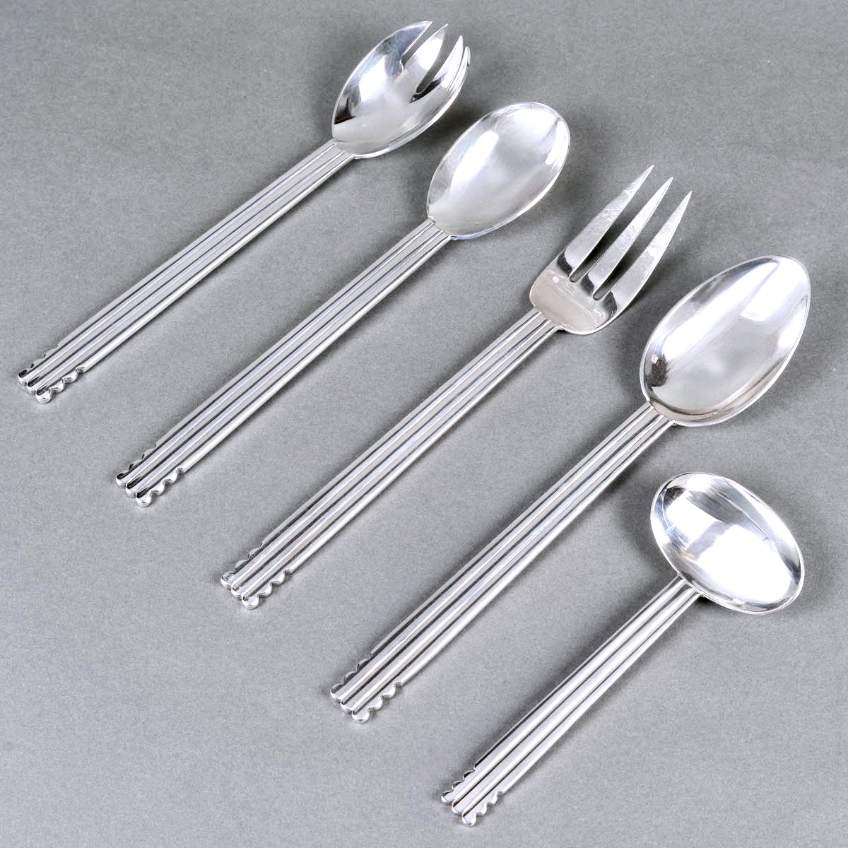 Jean Puiforcat - Art Deco Cutlery Flatware Nantes Plated 12 People 65 Pieces-photo-2