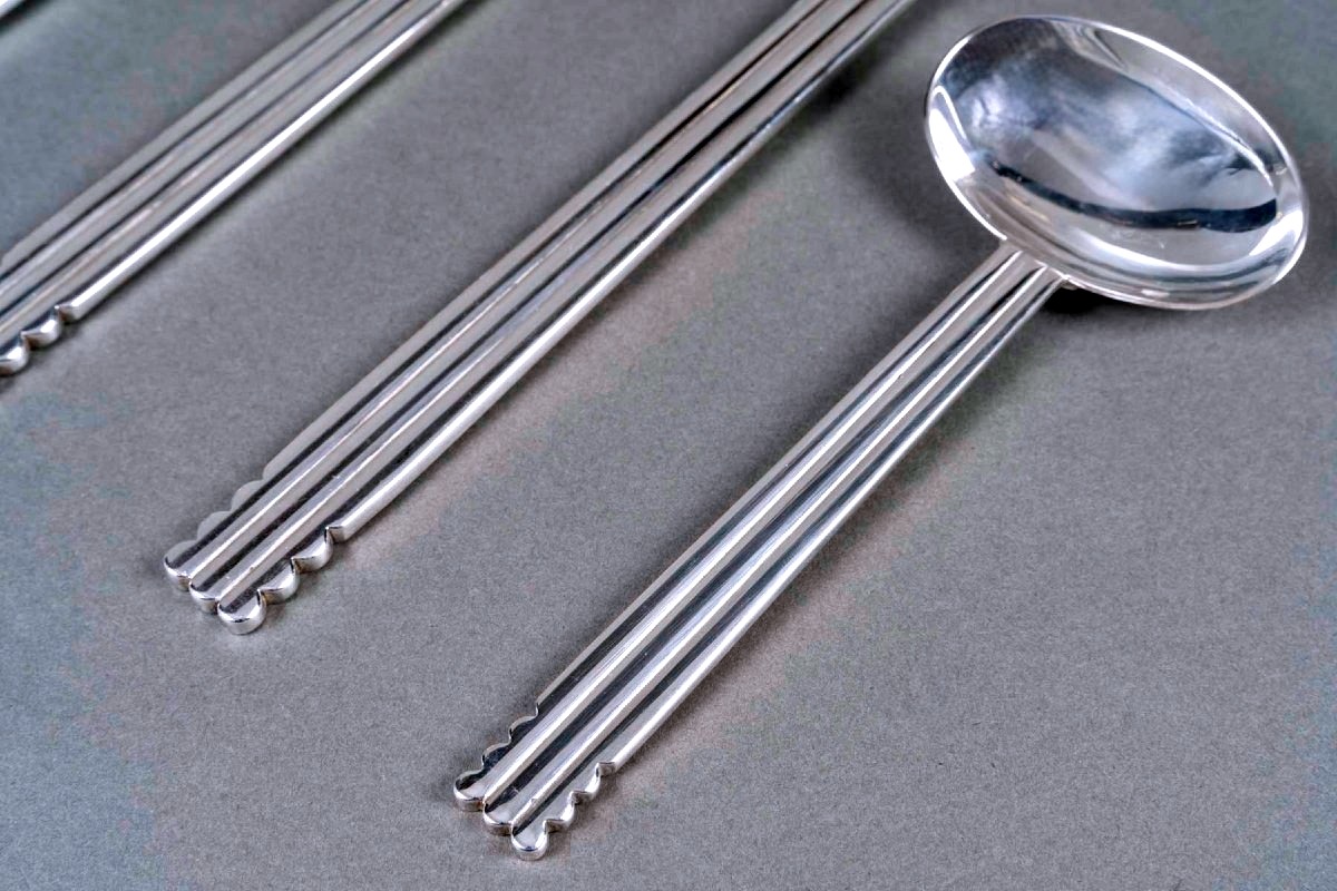 Jean Puiforcat - Art Deco Cutlery Flatware Nantes Plated 12 People 65 Pieces-photo-3