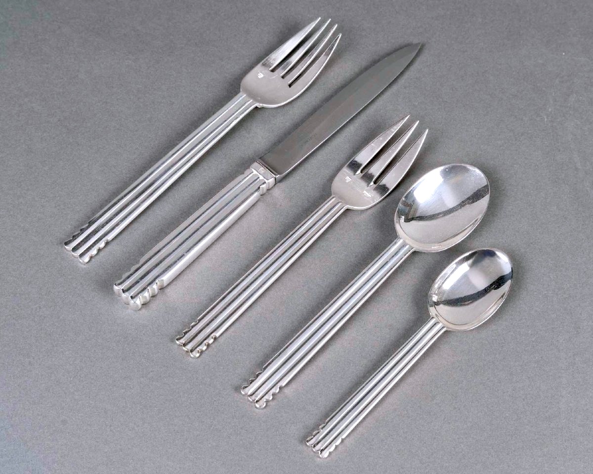 Jean Puiforcat - Art Deco Cutlery Flatware Nantes Plated 12 People 65 Pieces
