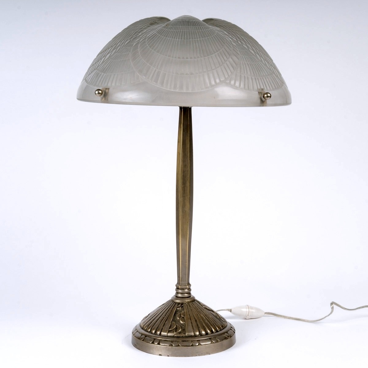 1924 René Lalique - Art Deco Lamp Coquilles Shell Glass And Bronze-photo-2