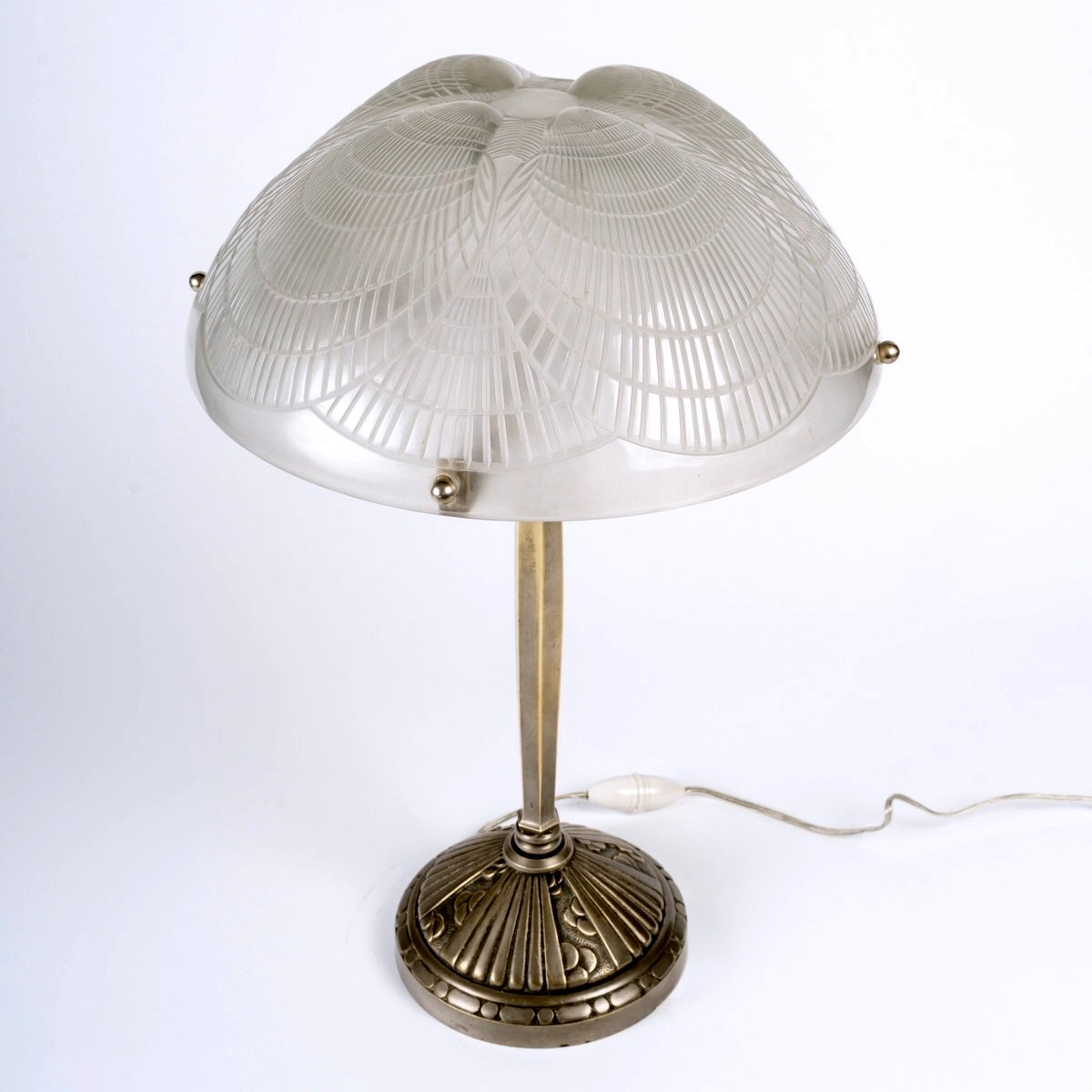 1924 René Lalique - Art Deco Lamp Coquilles Shell Glass And Bronze-photo-4