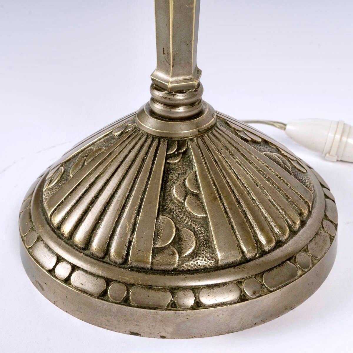 1924 René Lalique - Art Deco Lamp Coquilles Shell Glass And Bronze-photo-2