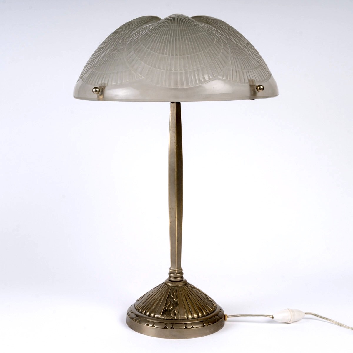 1924 René Lalique - Art Deco Lamp Coquilles Shell Glass And Bronze