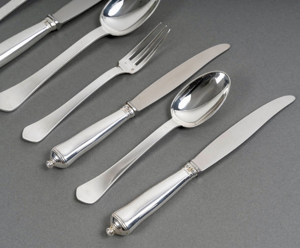 Puiforcat - Cutlery Flatware Set Sully Sterling Silver - 60 Pieces-photo-2