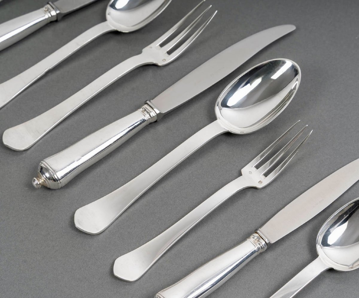 Puiforcat - Cutlery Flatware Set Sully Sterling Silver - 60 Pieces-photo-3