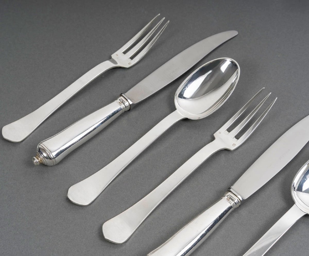 Puiforcat - Cutlery Flatware Set Sully Sterling Silver - 60 Pieces-photo-4