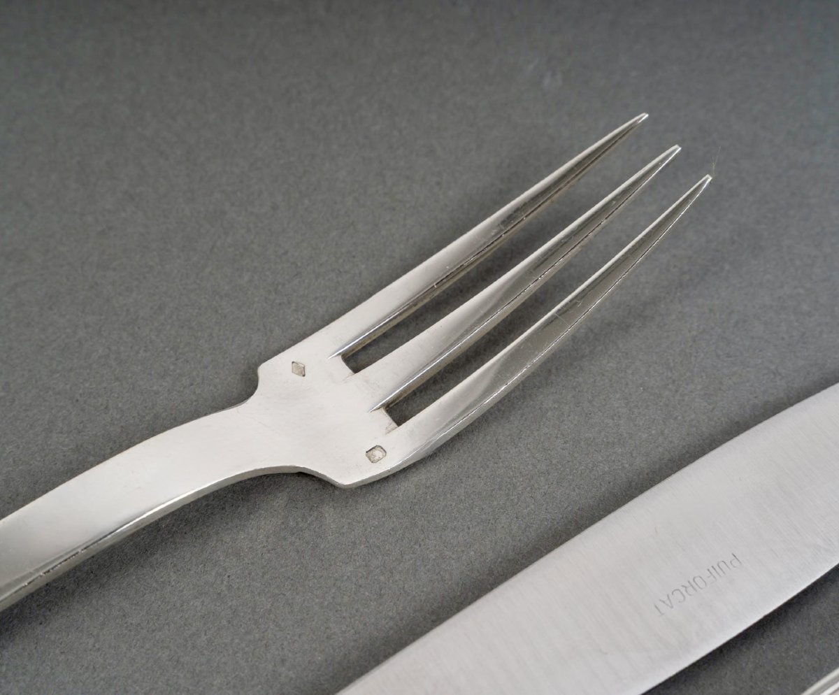 Puiforcat - Cutlery Flatware Set Sully Sterling Silver - 60 Pieces-photo-2