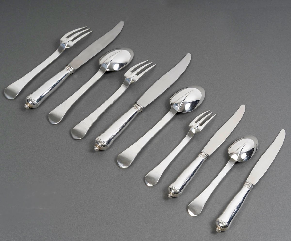 Puiforcat - Cutlery Flatware Set Sully Sterling Silver - 60 Pieces-photo-3