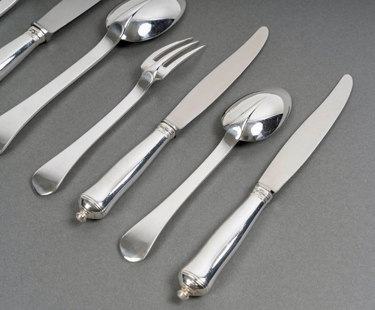 Puiforcat - Cutlery Flatware Set Sully Sterling Silver - 60 Pieces-photo-4