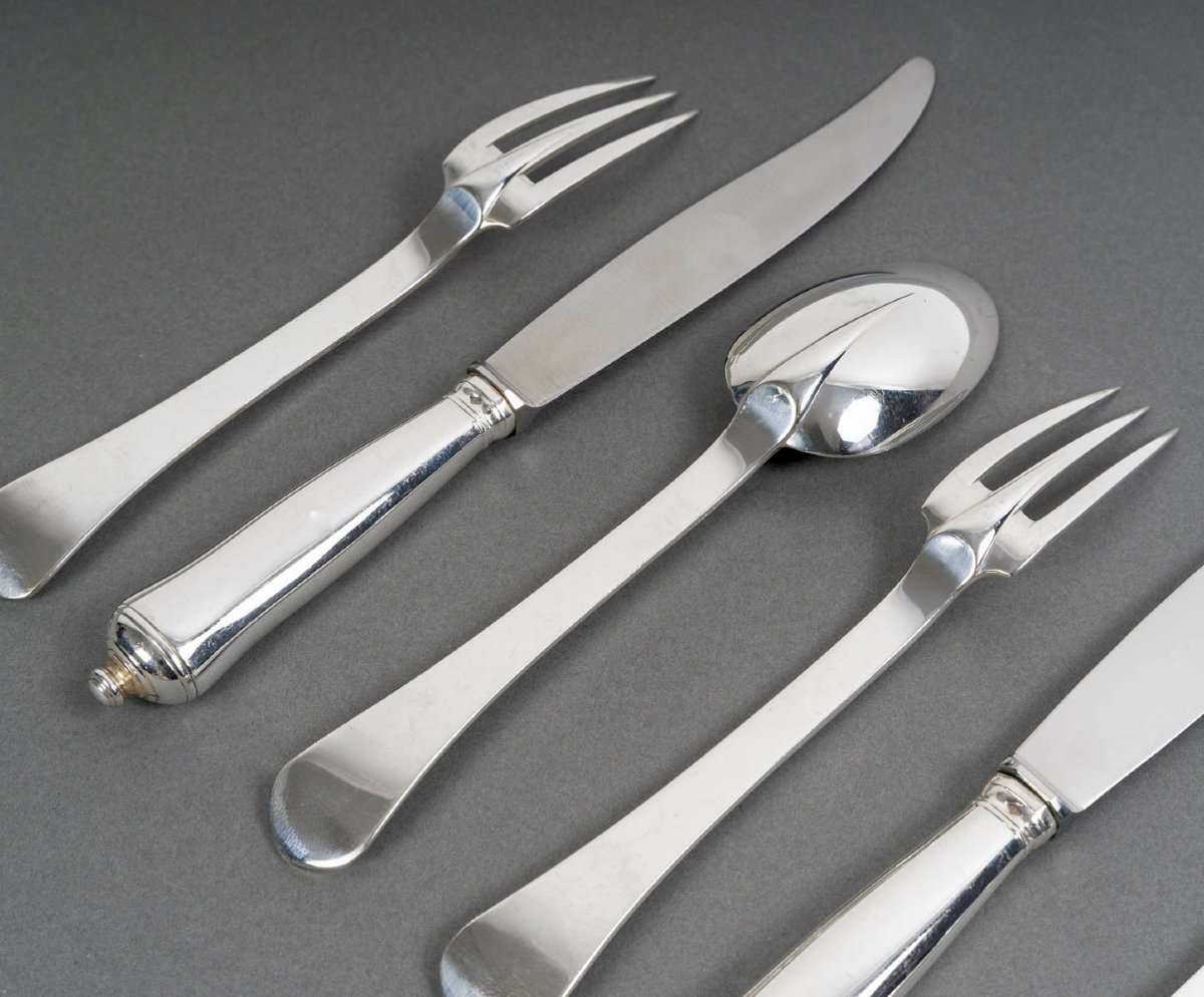 Puiforcat - Cutlery Flatware Set Sully Sterling Silver - 60 Pieces-photo-6