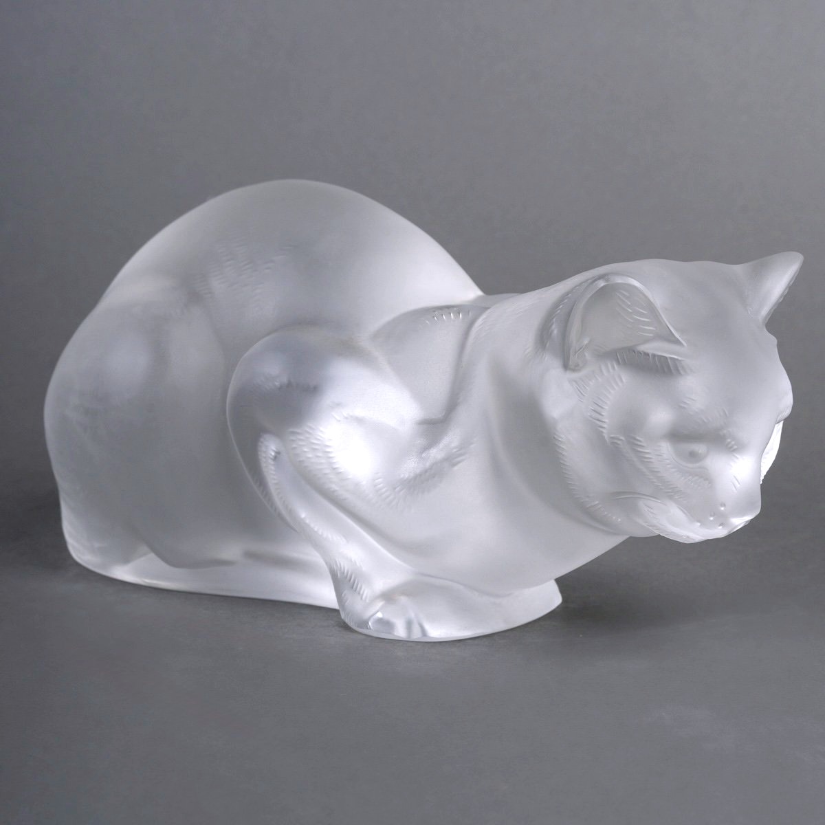 Lalique France - Statuette Décoration Chat Couché Cristal