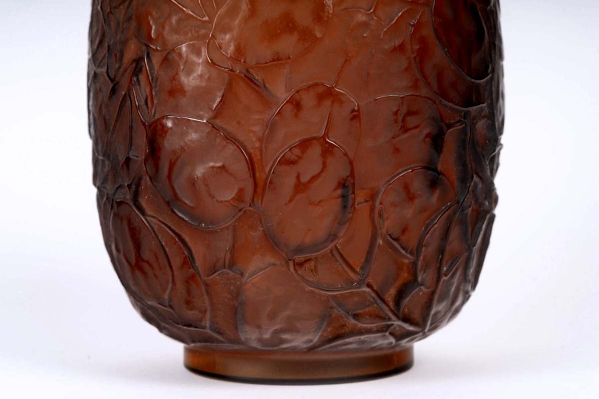 1914 René Lalique - Vase Monnaie Du Pape Verre Ambre-photo-4