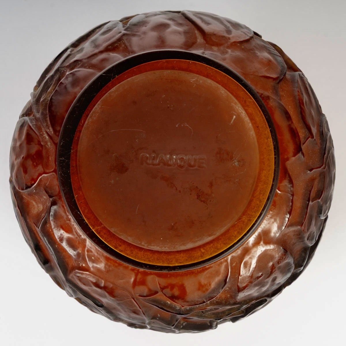 1914 René Lalique - Vase Monnaie Du Pape Verre Ambre-photo-1