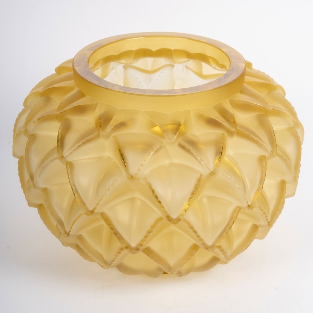 Lalique France - Vase Languedoc Cristal Jaune Ambré -photo-3