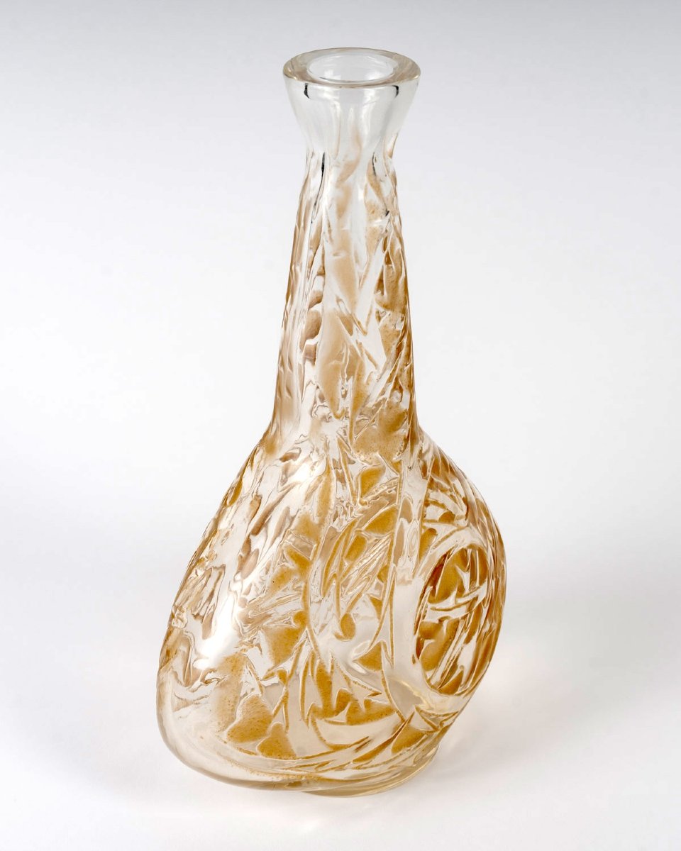 1920 René Lalique - Carafe Epines Verre Blanc Patiné Sépia-photo-3