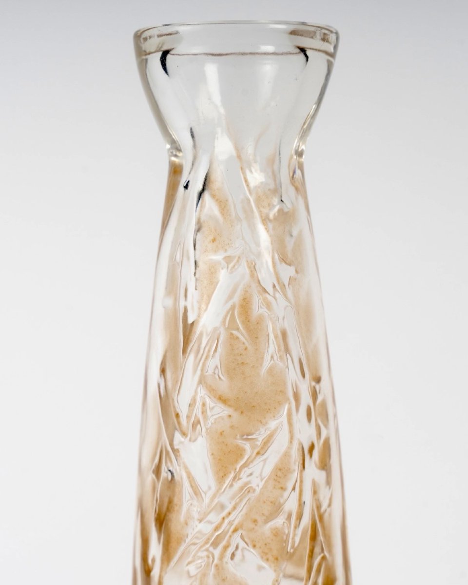 1920 René Lalique - Carafe Epines Verre Blanc Patiné Sépia-photo-4